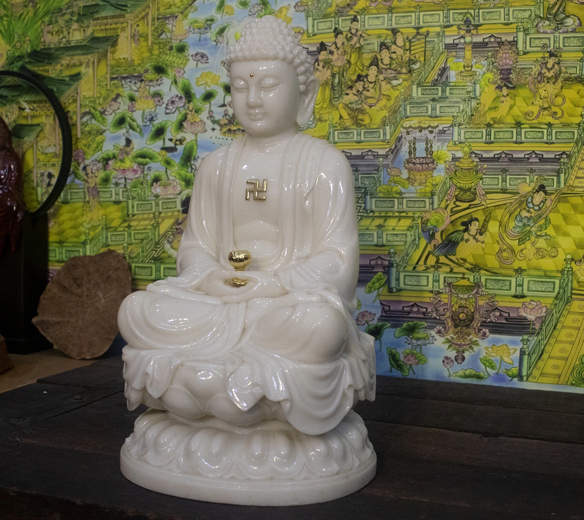 Tượng A Di Đà đá trắng cao 48cm Tượng Phật A Di Đà đá trắng cao 48cm