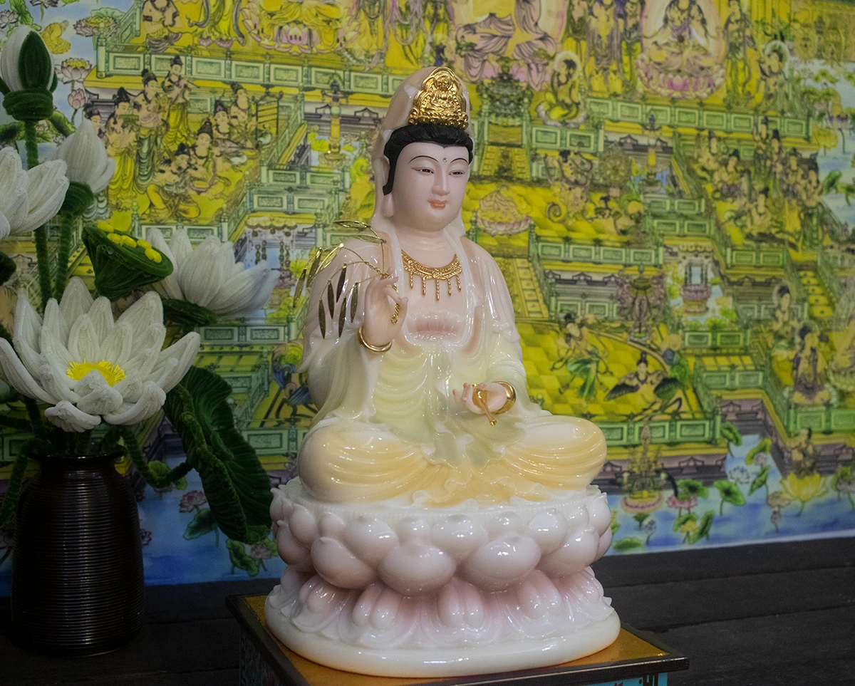 Chi tiết tượng Phật Bà Quan Âm bằng bột đá