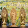 tượng tây phương tam thánh đứng bằng gỗ bách