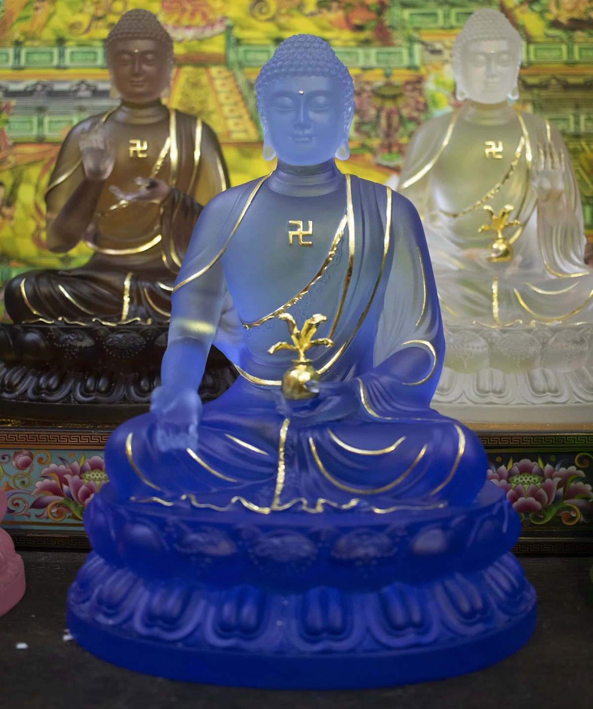 Tượng Phật Dược Sư 7 thế tay xanh dương