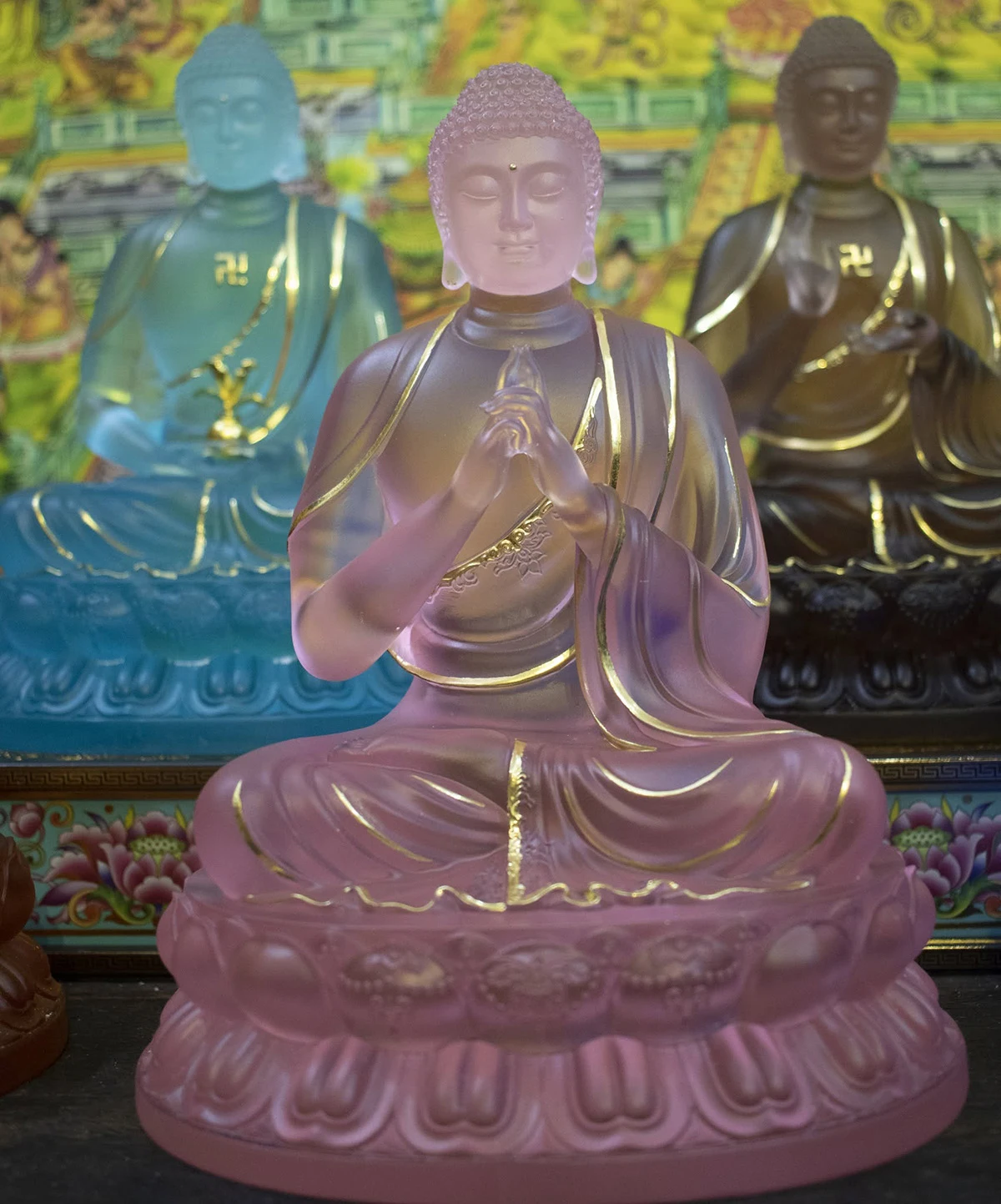 Tượng Phật Dược Sư 7 thế tay màu hồng
