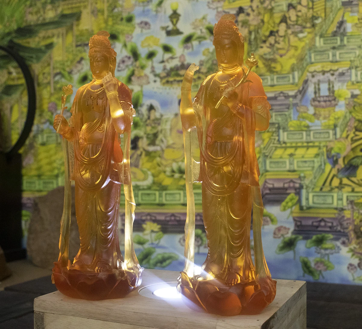 tượng nhật quang nguyệt quang bằng lưu ly cao 29cm