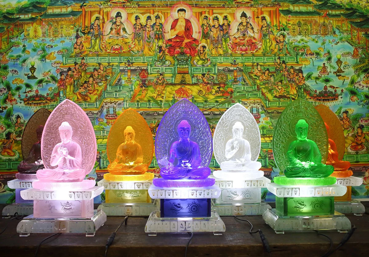 bộ tượng phật dược sư lưu ly có đế đèn