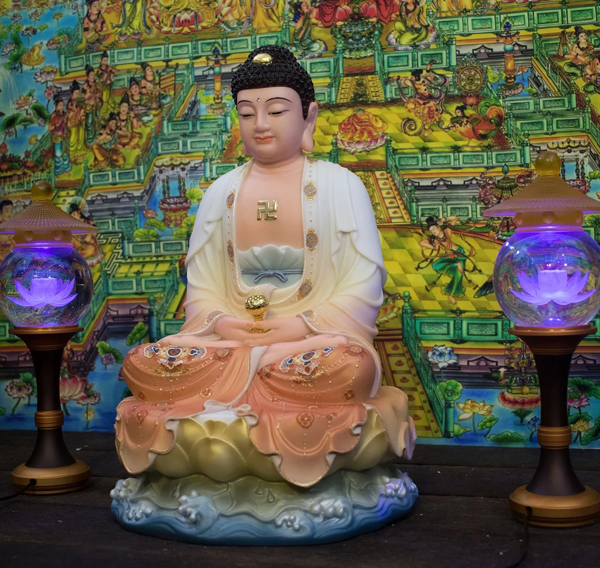 Tượng Phật A Di Đà ngồi bằng bột đá