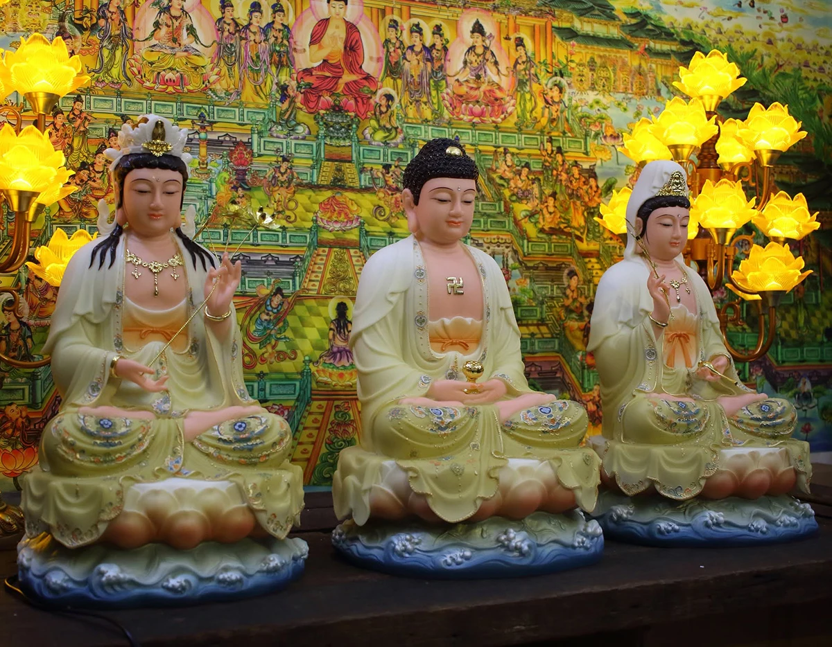tượng Tây Phương Tam Thánh bột đá dáng ngồi