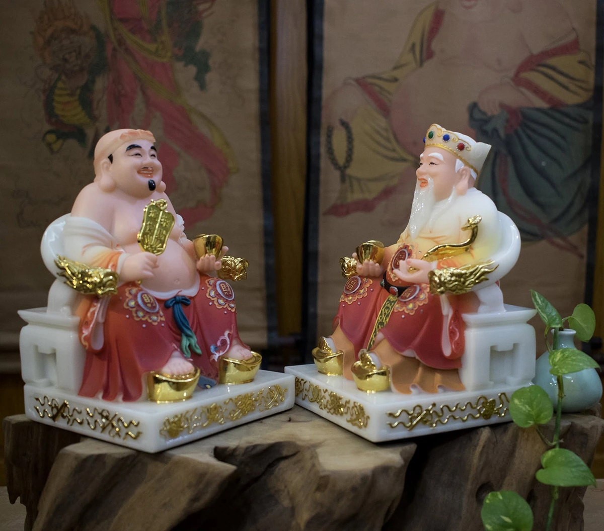 Bộ tượng Thần Tài Thổ Địa tạo hình ngồi ghế