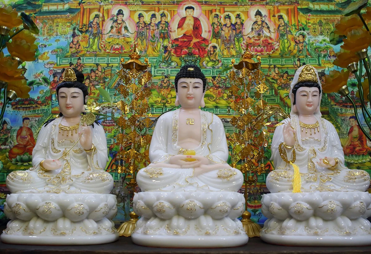 tượng Tây Phương Tam Thánh bột đá viền vàng